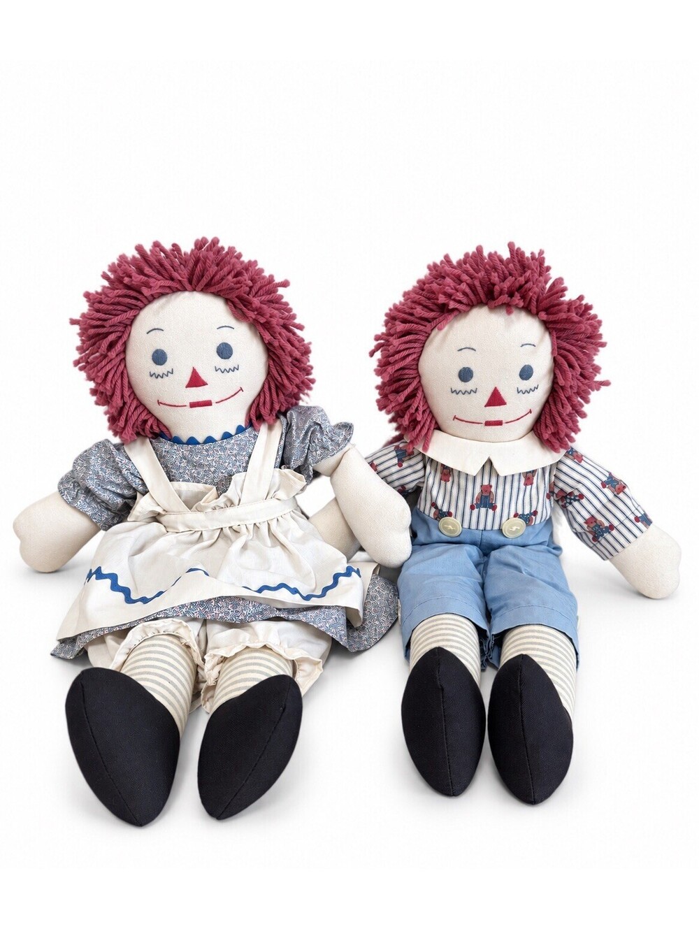 Vintage Raggedy Ann & Andy 20” Cloth Doll Pair Classic Rag Dolls Set